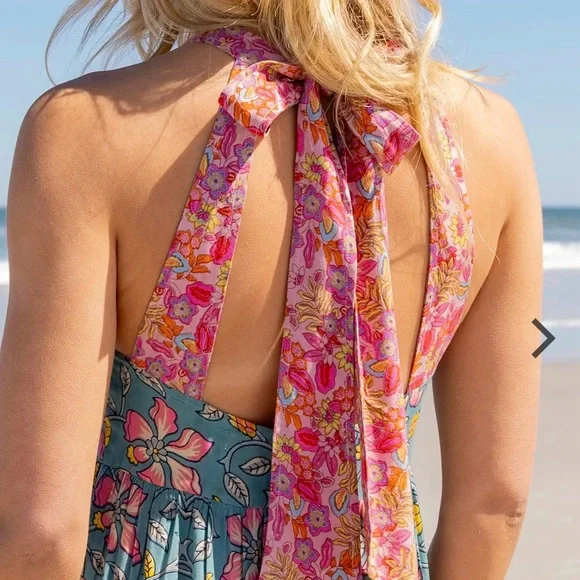 NATURAL LIFE Teal Maxi Dress with Pink & Yellow Floral Print - Picture 3 of 9